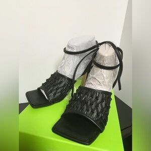 Sam Edelman Candice Black Woven Strap Women's Leather Heeled Sandals
